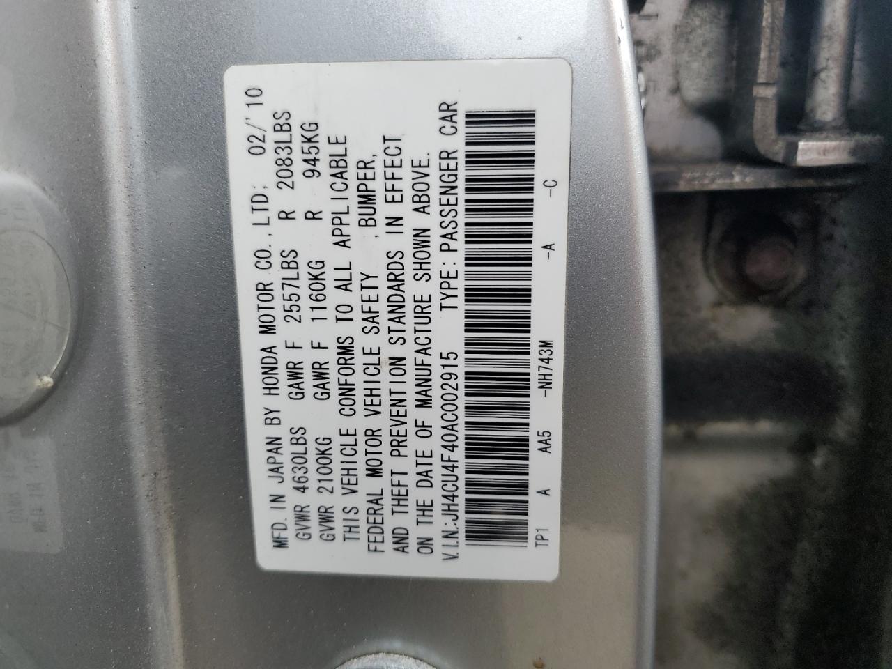 JH4CU4F40AC002915 2010 Acura Tsx