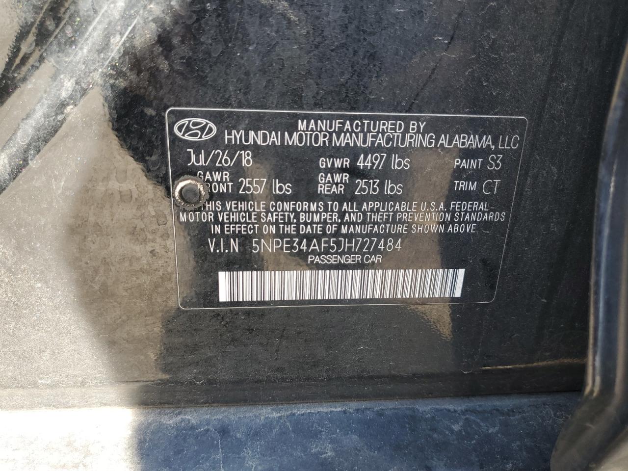 5NPE34AF5JH727484 2018 Hyundai Sonata Sport