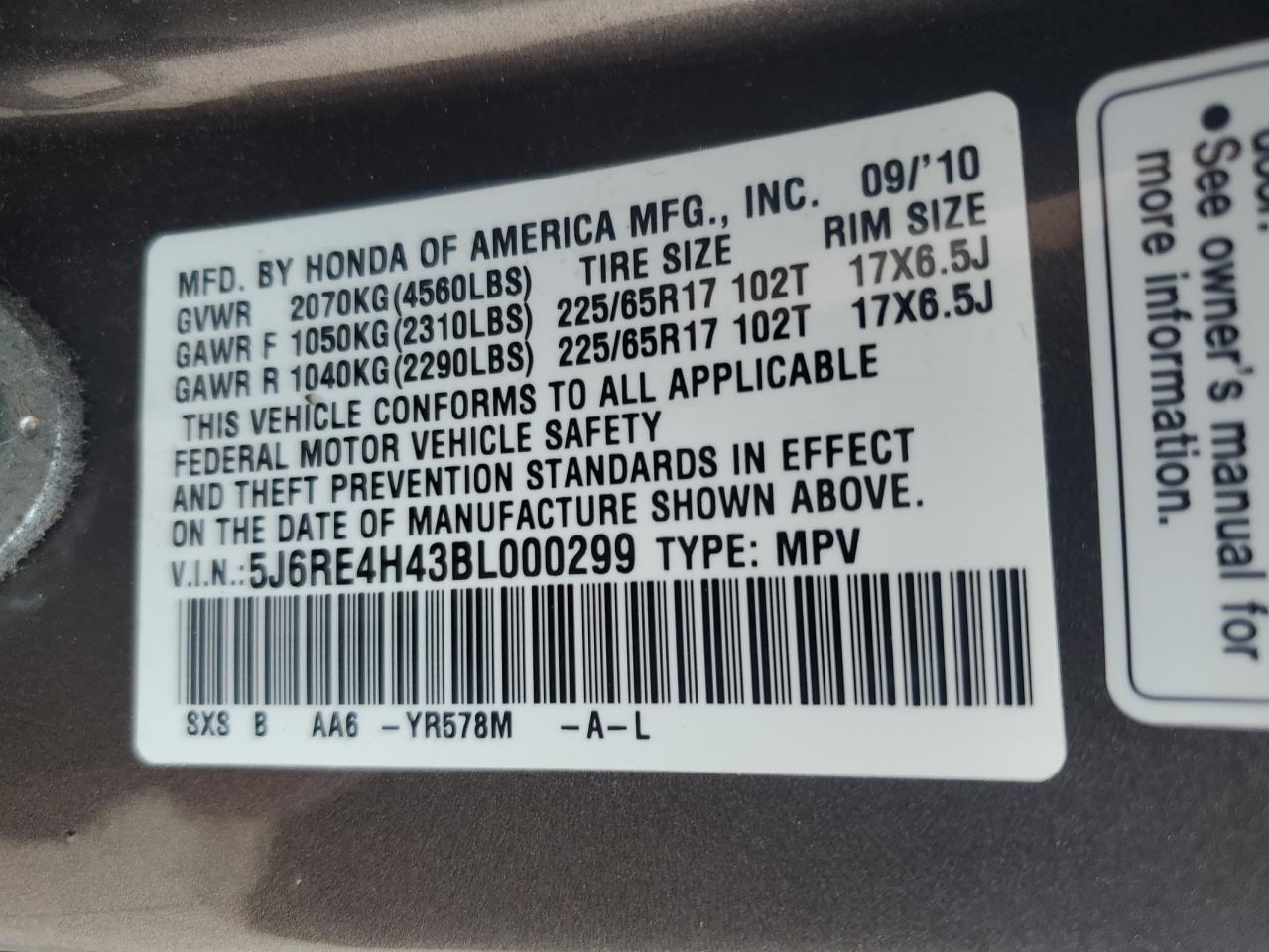 2011 Honda Cr-V Se VIN: 5J6RE4H43BL000299 Lot: 70300334