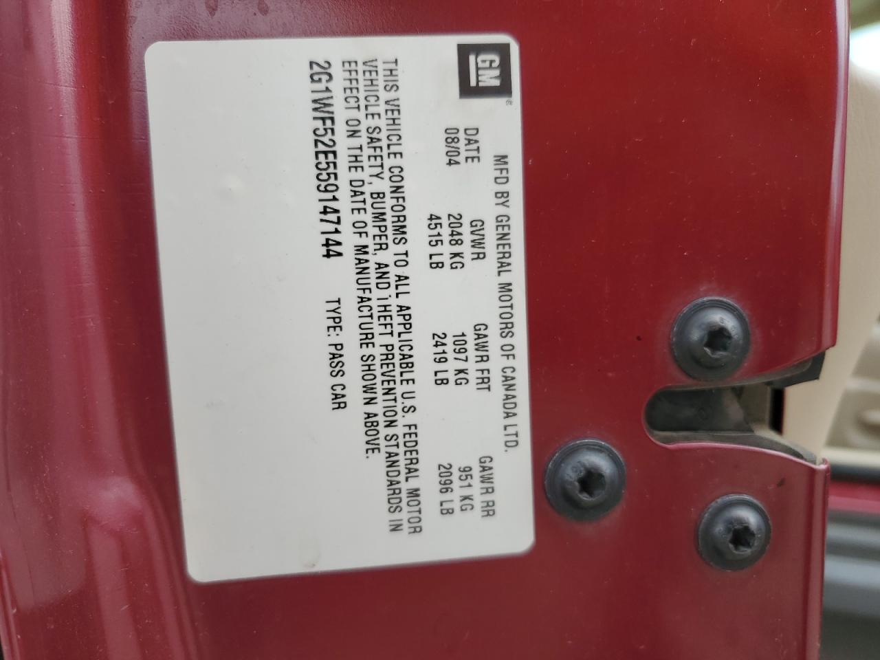 2005 Chevrolet Impala VIN: 2G1WF52E559147144 Lot: 71235404