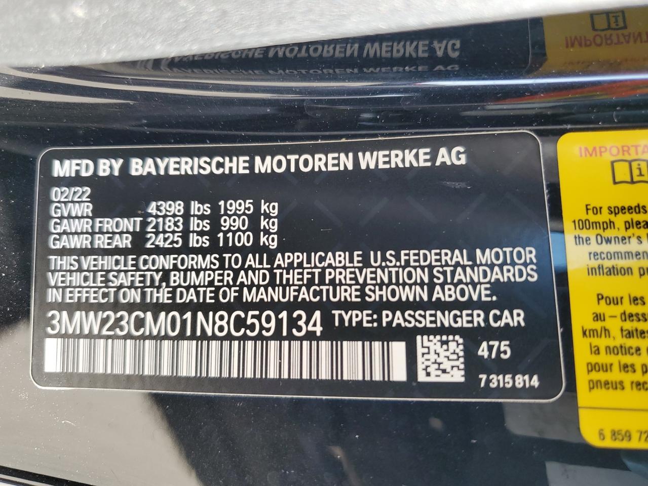 3MW23CM01N8C59134 2022 BMW 230I