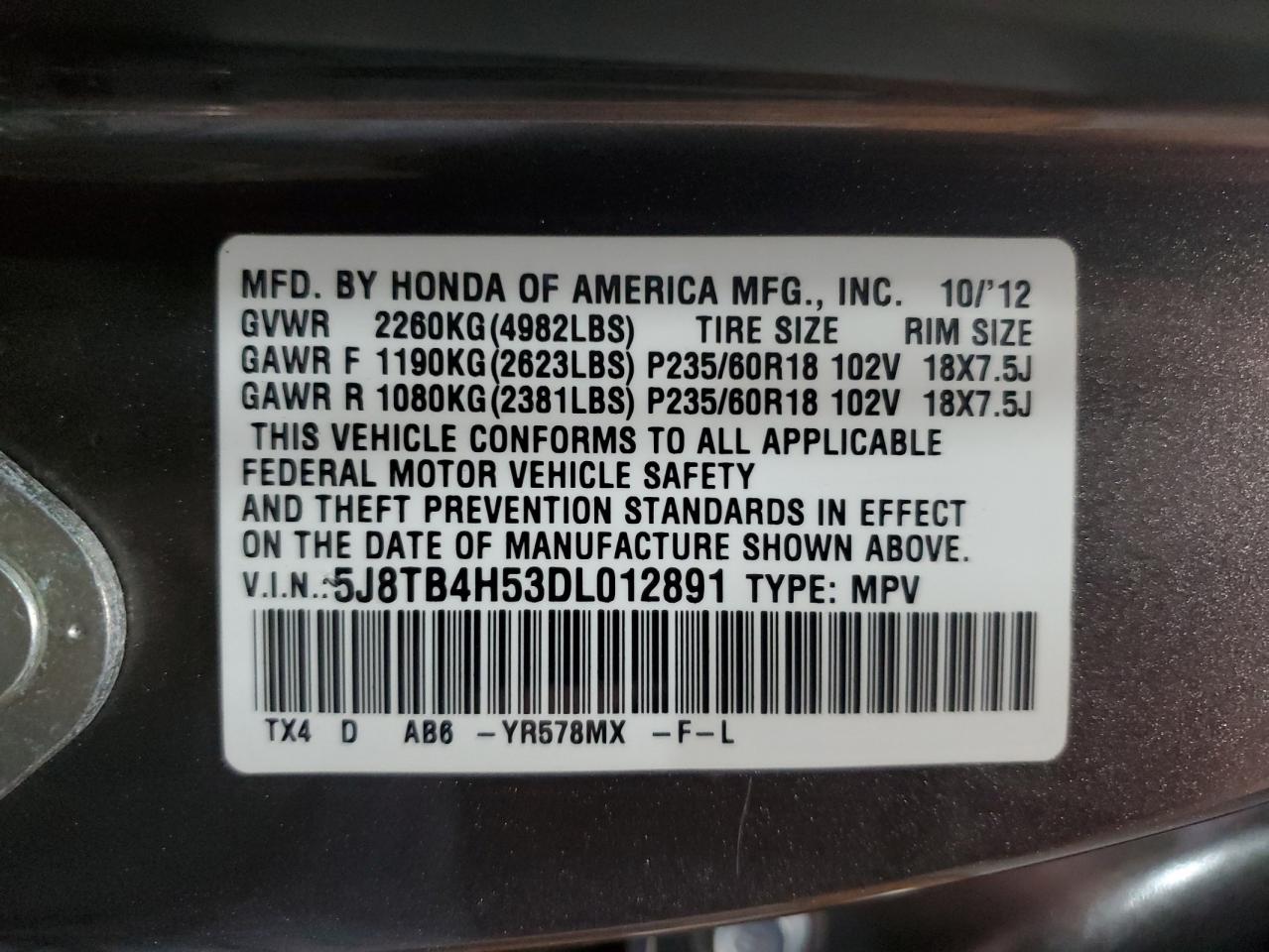 5J8TB4H53DL012891 2013 Acura Rdx Technology