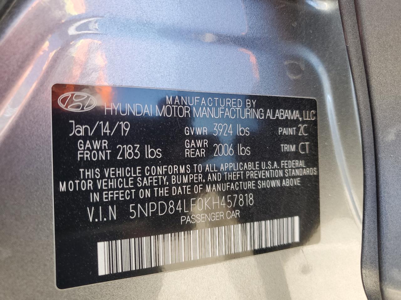 5NPD84LF0KH457818 2019 Hyundai Elantra Sel