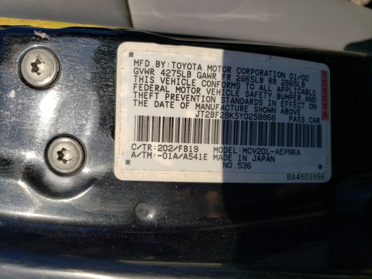 JT2BF28K5Y0258866 2000 Toyota Camry Le