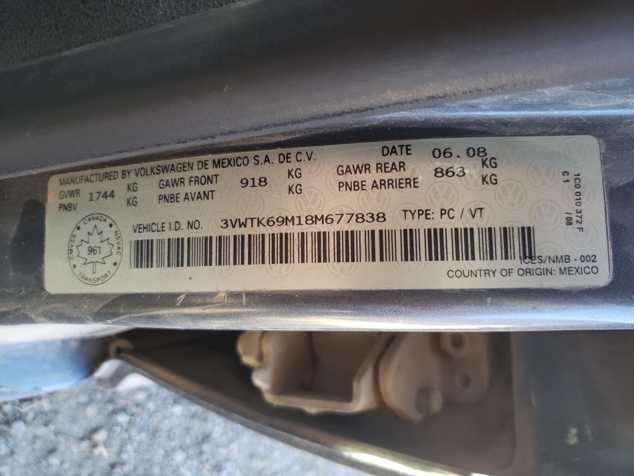 3VWTK69M18M677838 2008 Volkswagen City Jetta