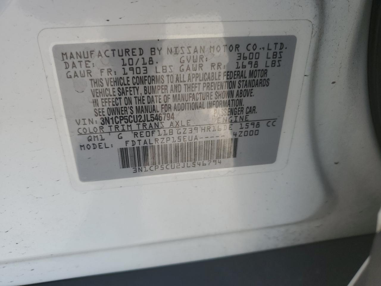 3N1CP5CU2JL546794 2018 Nissan Kicks S