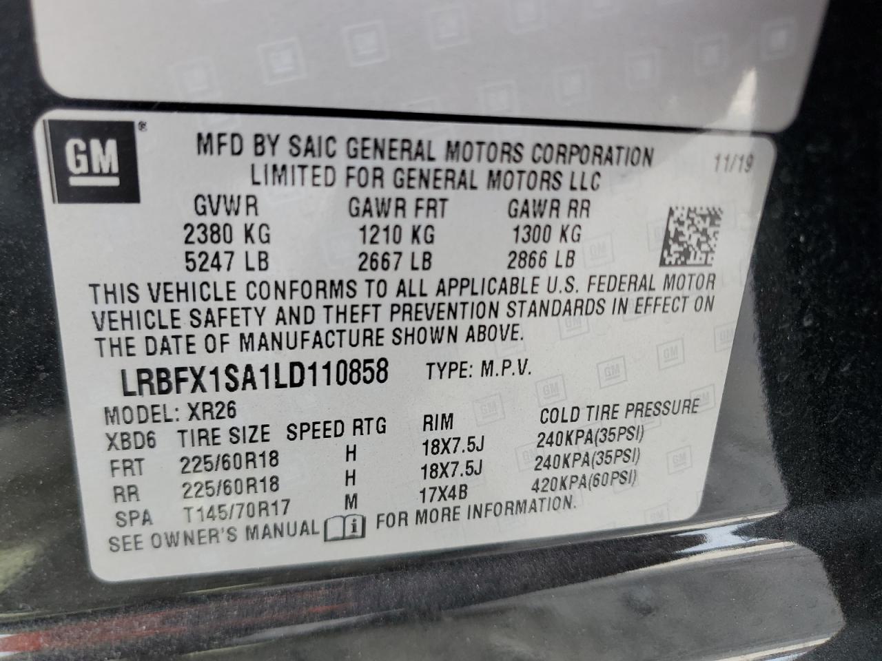 LRBFX1SA1LD110858 2020 Buick Envision Preferred