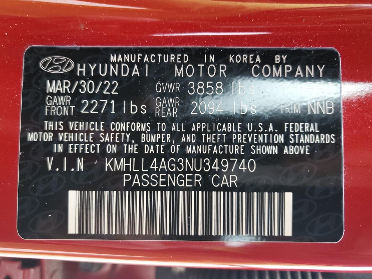 KMHLL4AG3NU349740 2022 Hyundai Elantra Se