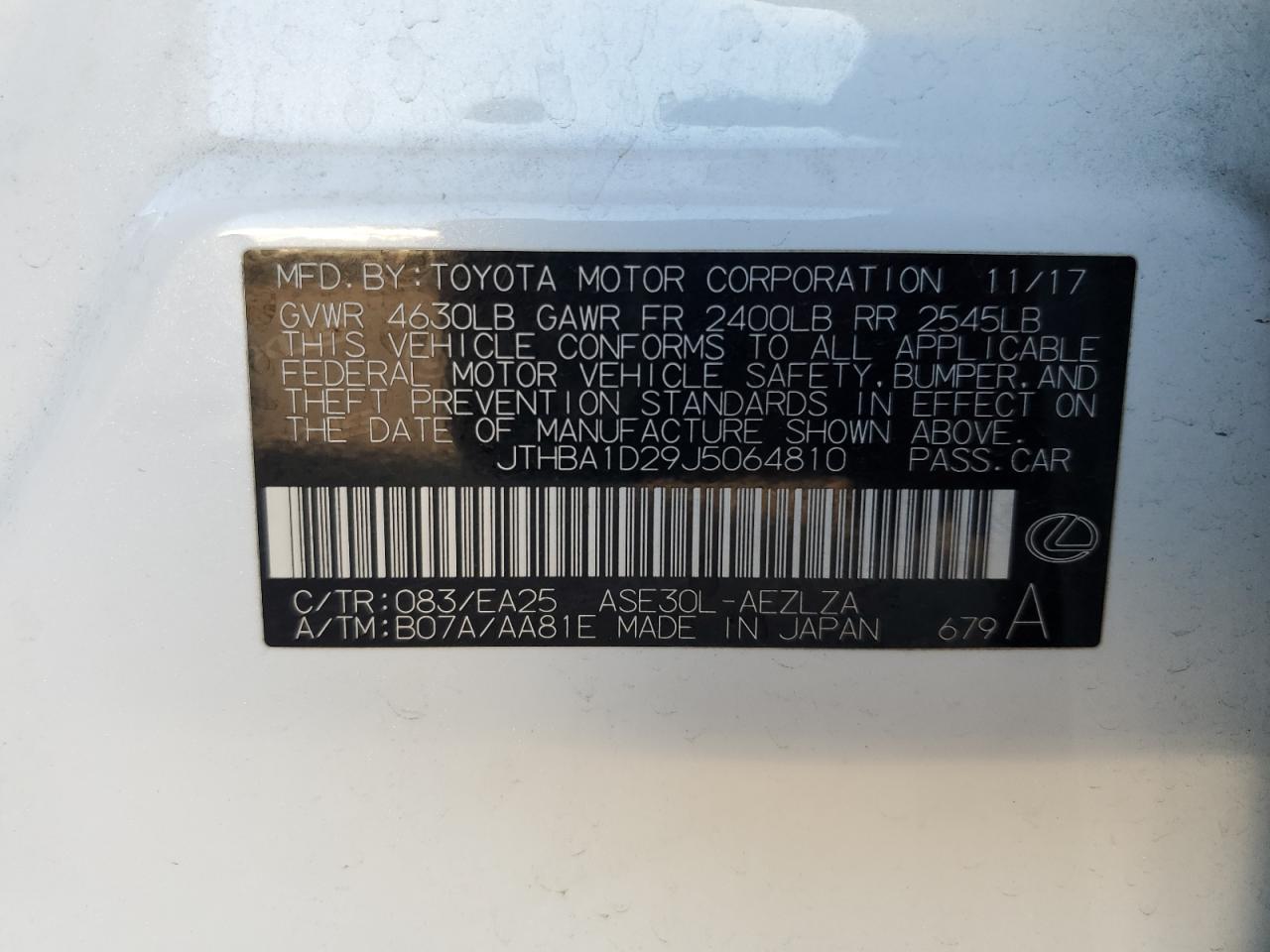 2018 Lexus Is 300 VIN: JTHBA1D29J5064810 Lot: 73646194