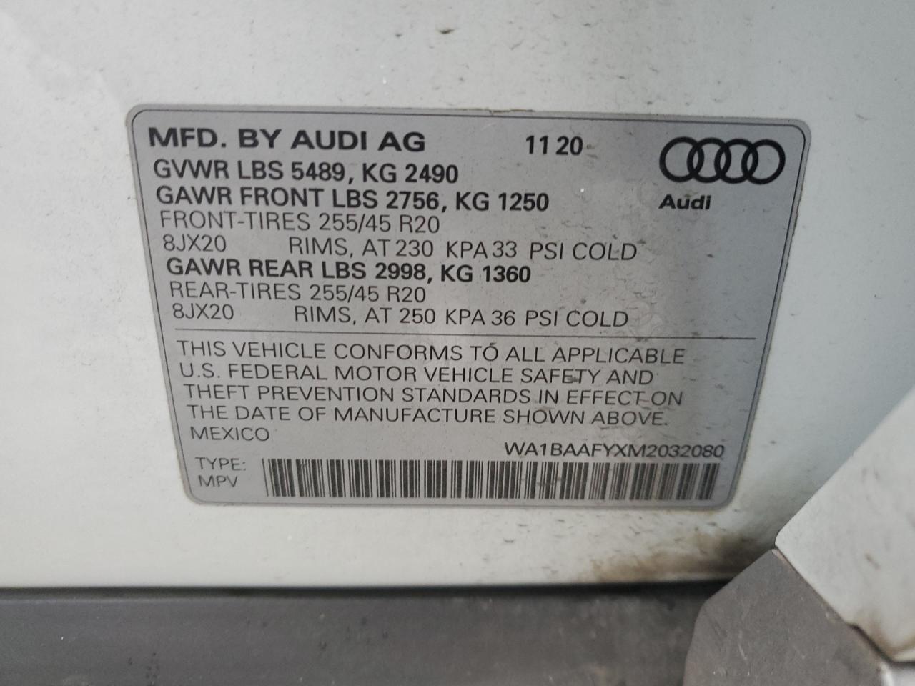 WA1BAAFYXM2032080 2021 AUDI Q5 - Image 14