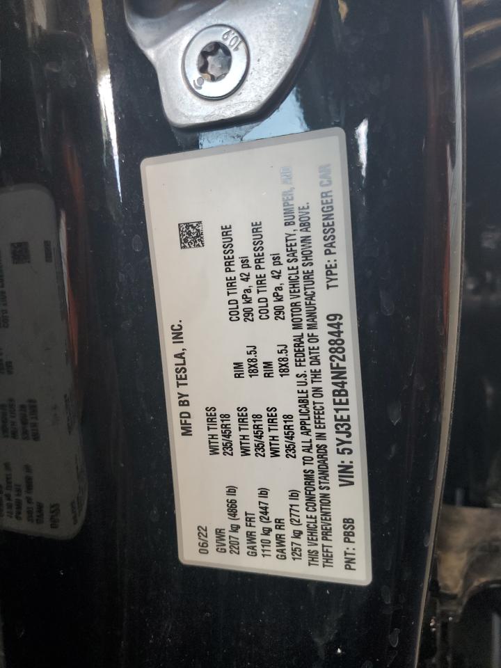 5YJ3E1EB4NF288449 2022 Tesla Model 3