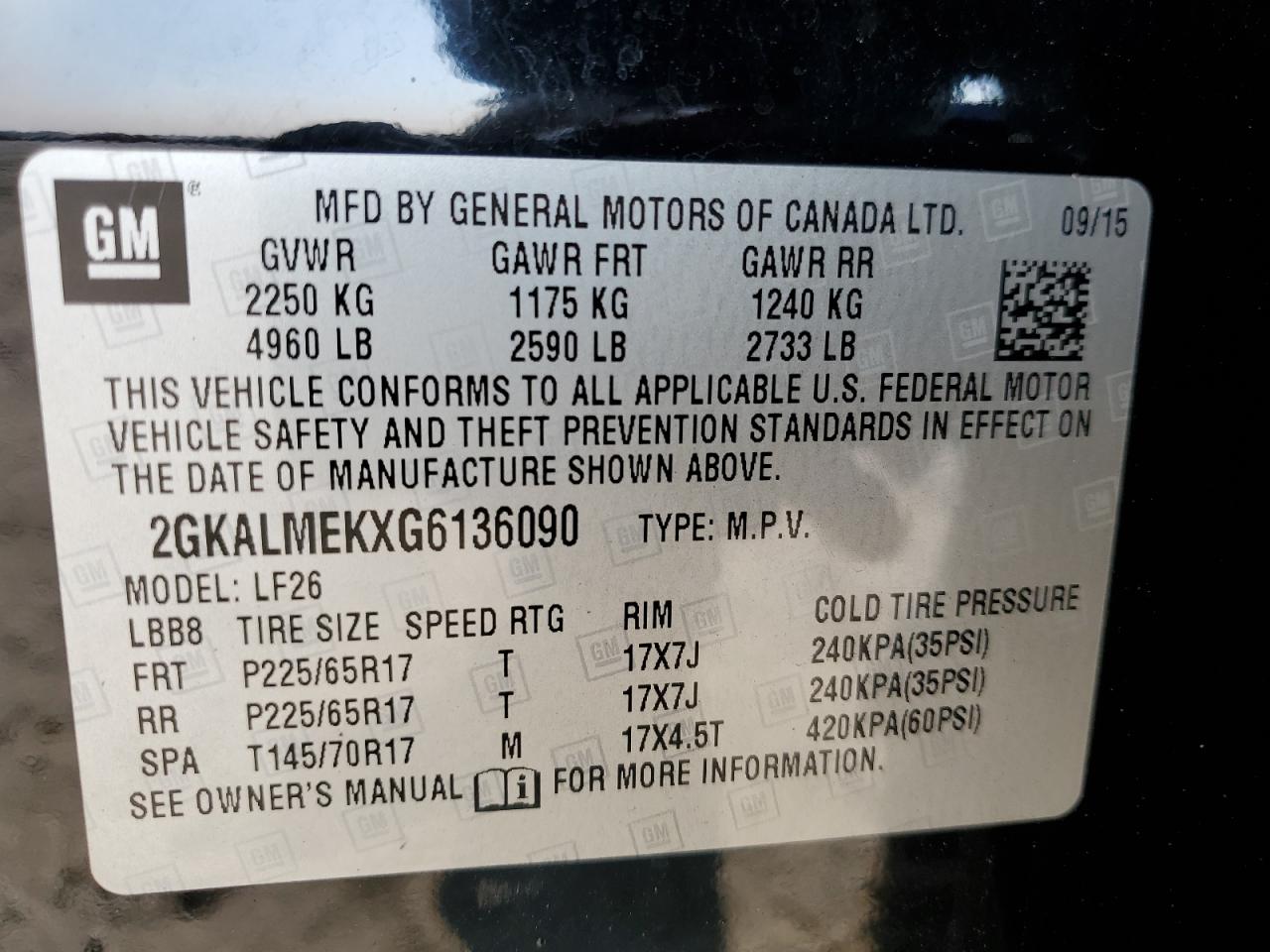 2GKALMEKXG6136090 2016 GMC Terrain Sle