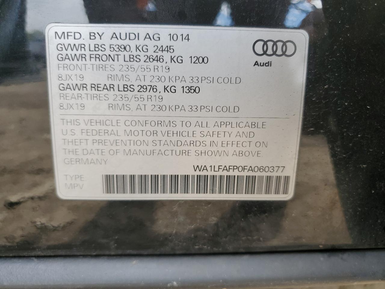 2015 Audi Q5 Premium Plus VIN: WA1LFAFP0FA060377 Lot: 70496874