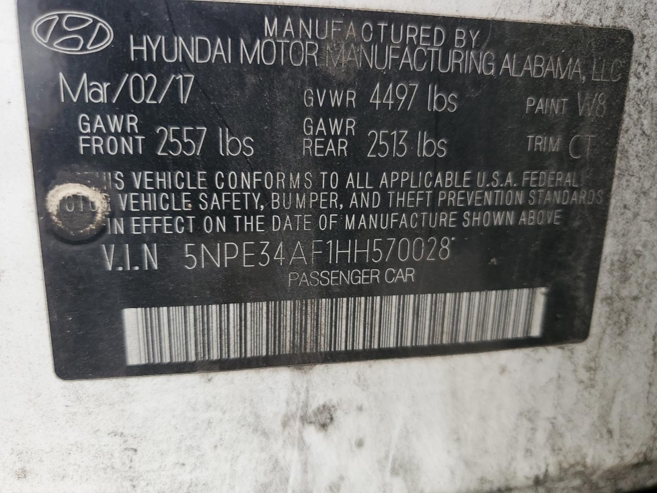 5NPE34AF1HH570028 2017 HYUNDAI SONATA - Image 12