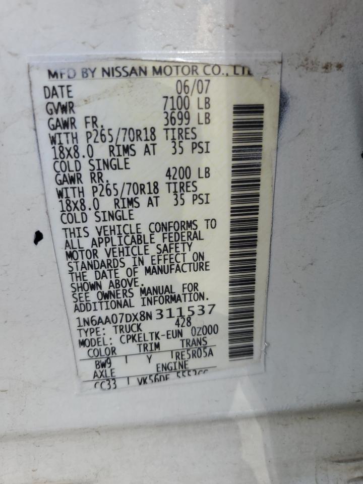 1N6AA07DX8N311537 2008 Nissan Titan Xe