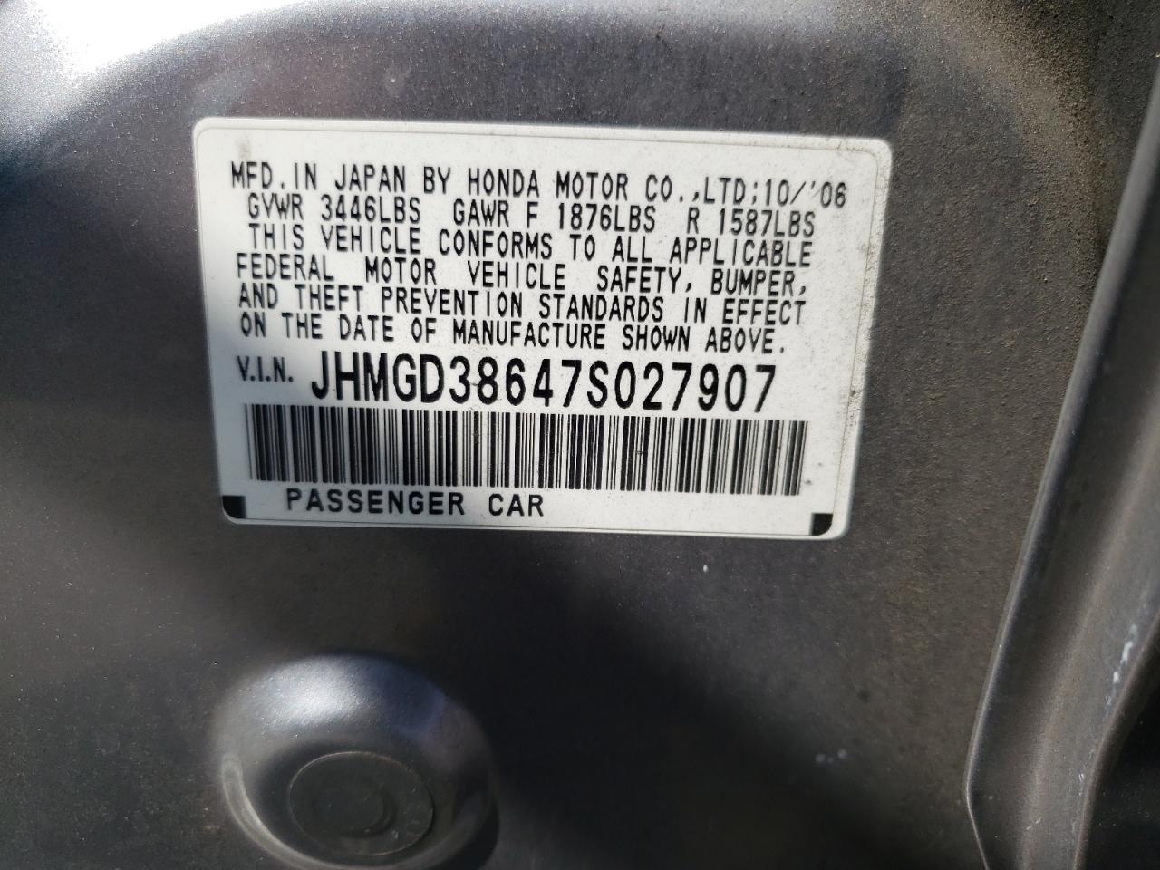 JHMGD38647S027907 2007 Honda Fit S