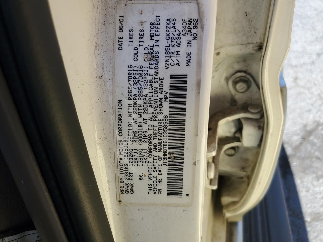 JT3HN87R610358586 2001 Toyota 4Runner Limited