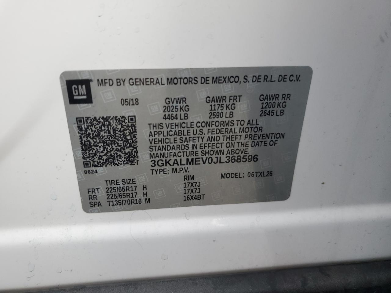 3GKALMEV0JL368596 2018 GMC Terrain Sle