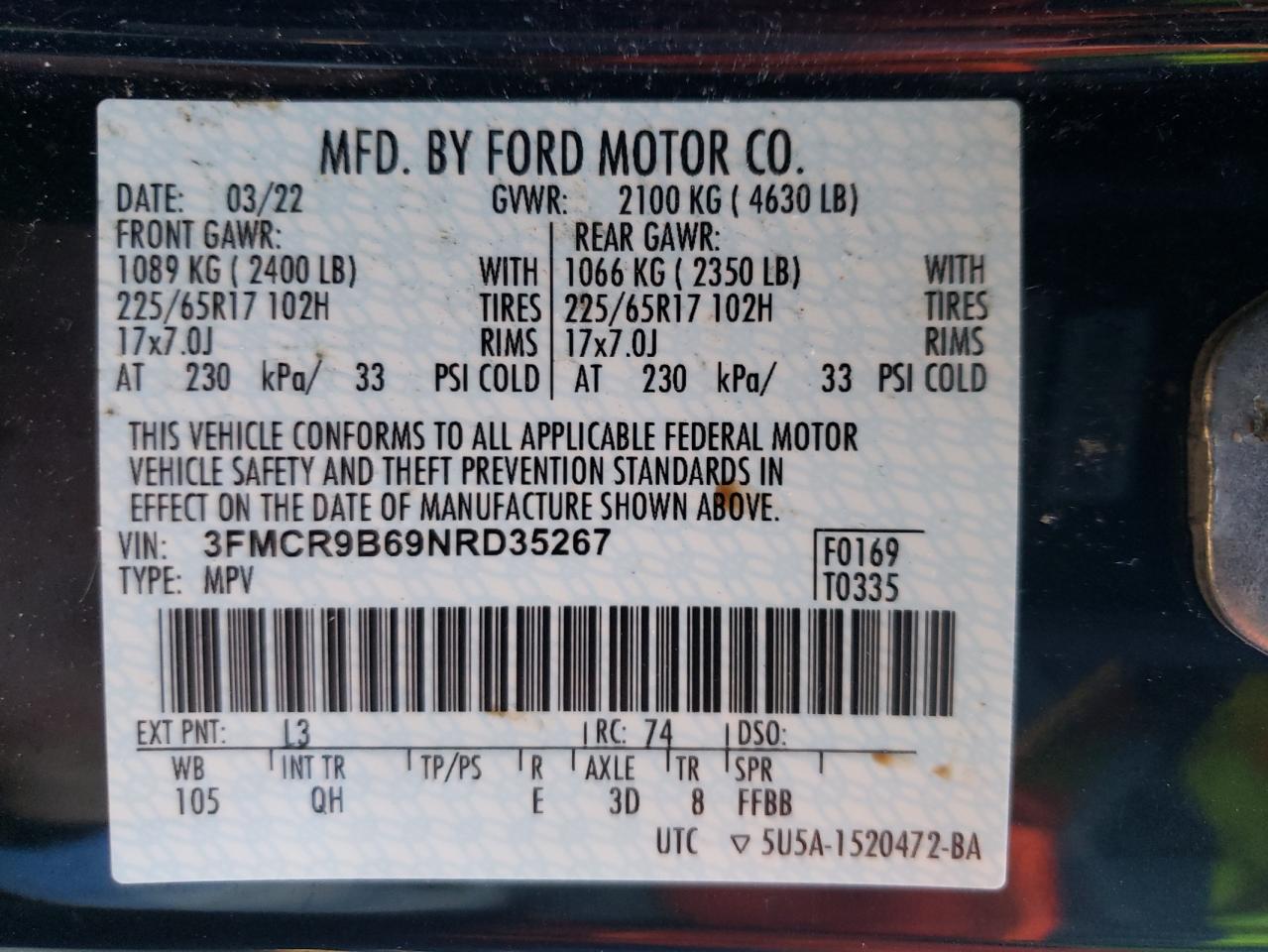 3FMCR9B69NRD35267 2022 Ford Bronco Sport Big Bend