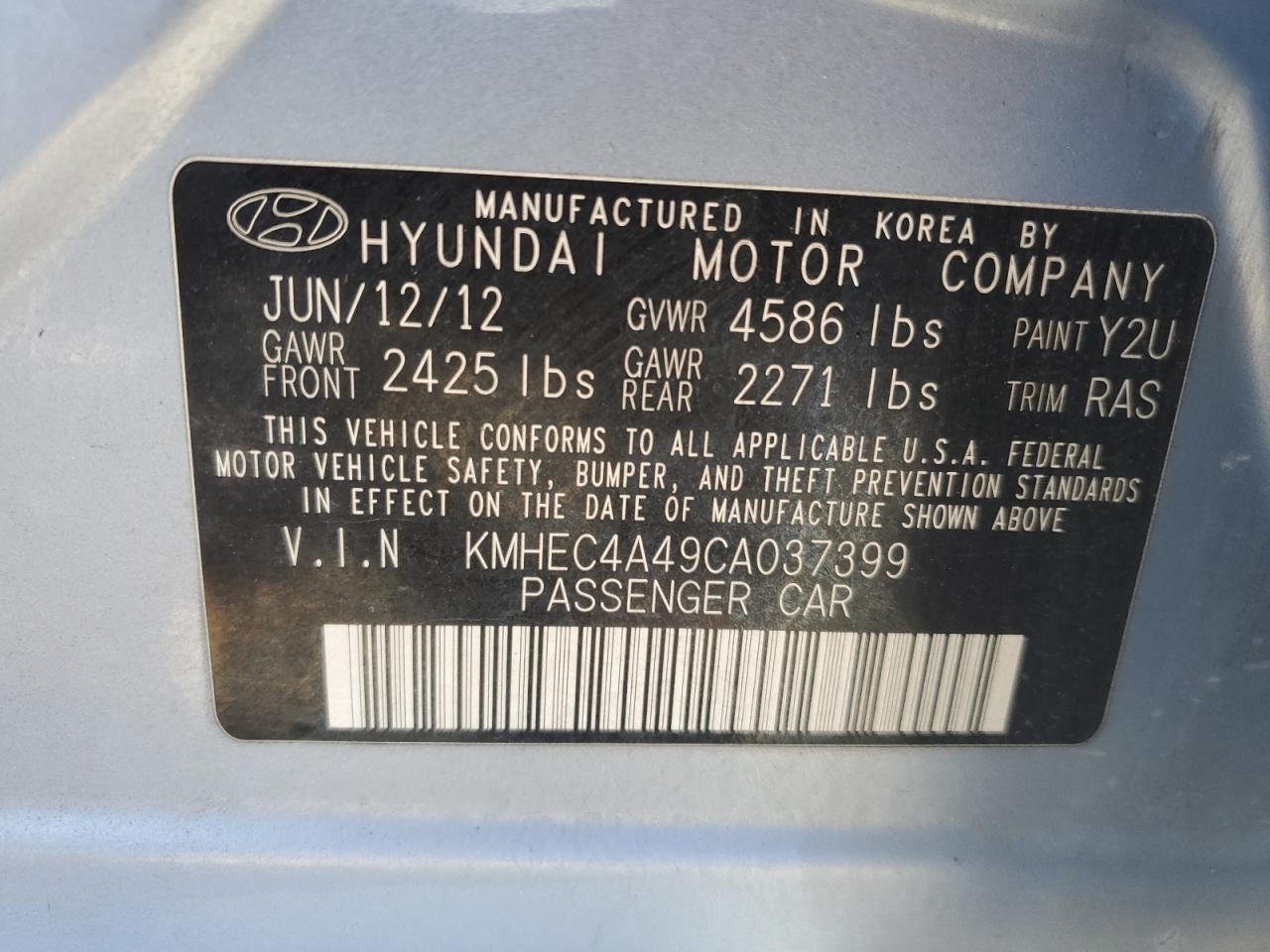 KMHEC4A49CA037399 2012 Hyundai Sonata Hybrid