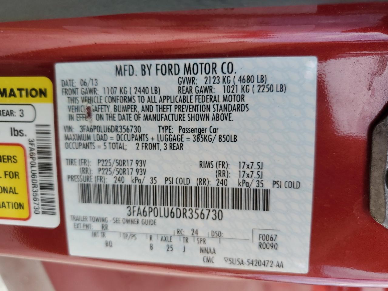 3FA6P0LU6DR356730 2013 Ford Fusion Se Hybrid