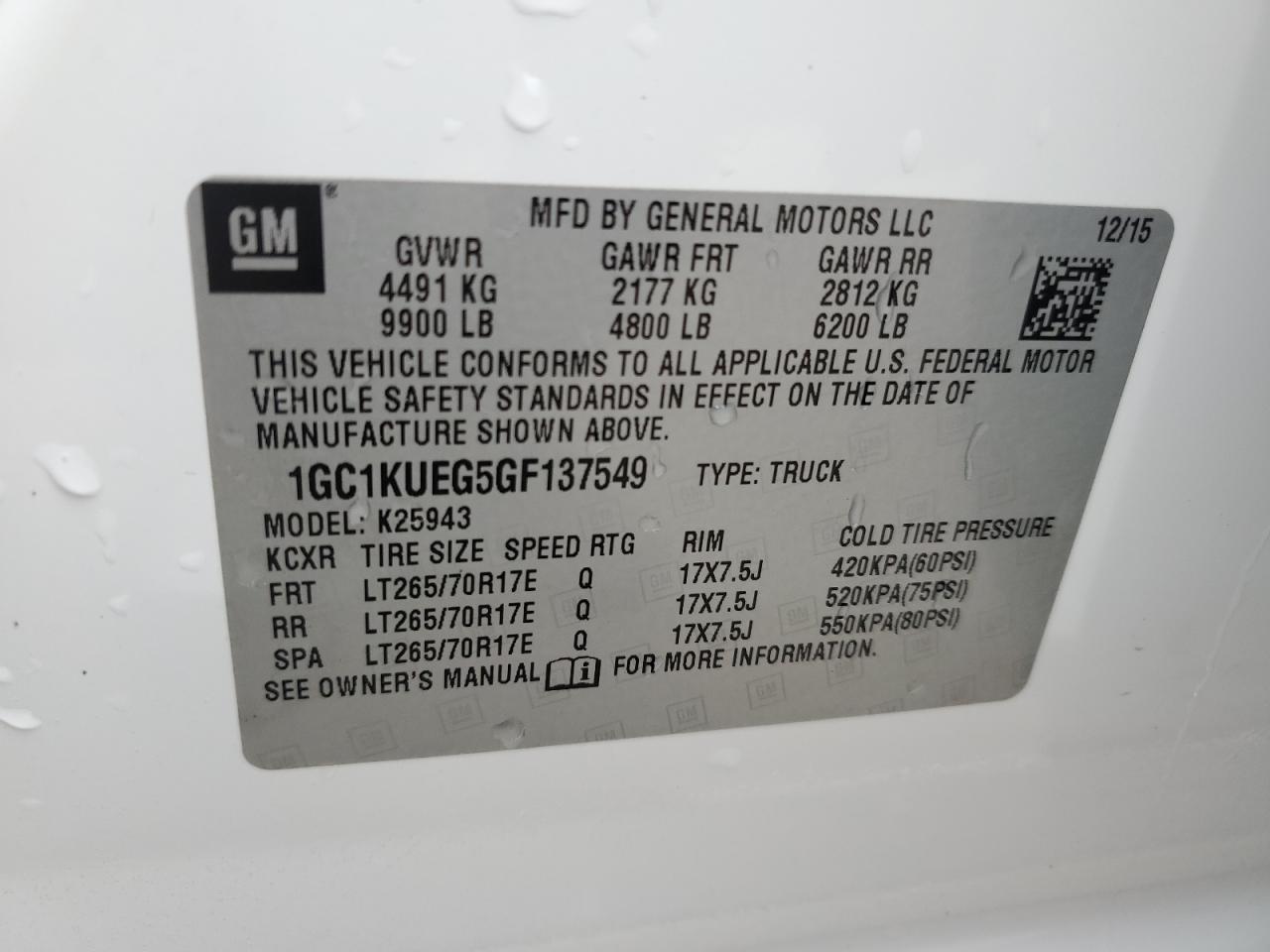 1GC1KUEG5GF137549 2016 Chevrolet Silverado K2500 Heavy Duty