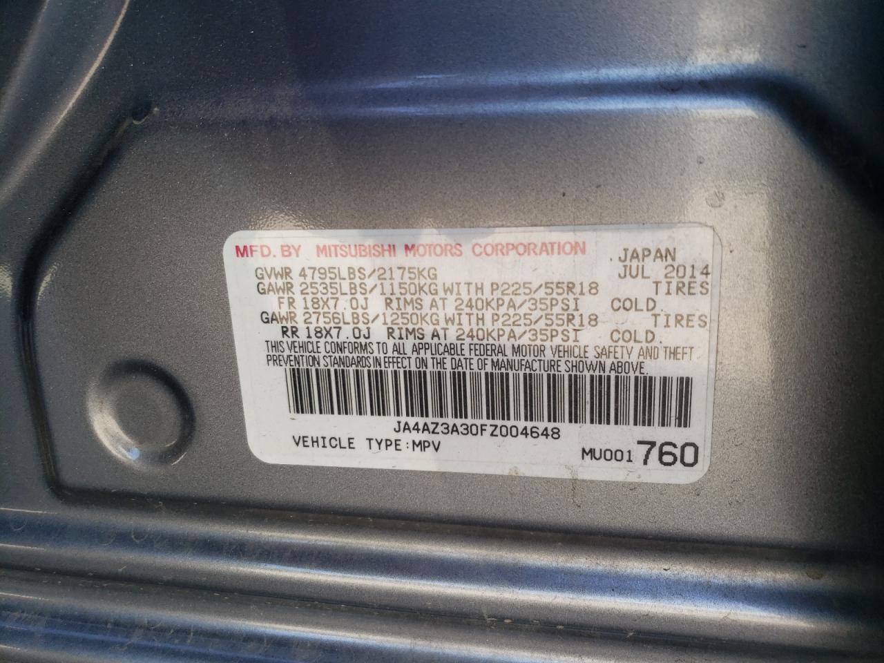 JA4AZ3A30FZ004648 2015 Mitsubishi Outlander Se