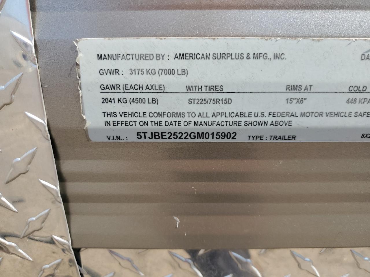 5TJBE2522GM015902 2016 American Motors Trailer