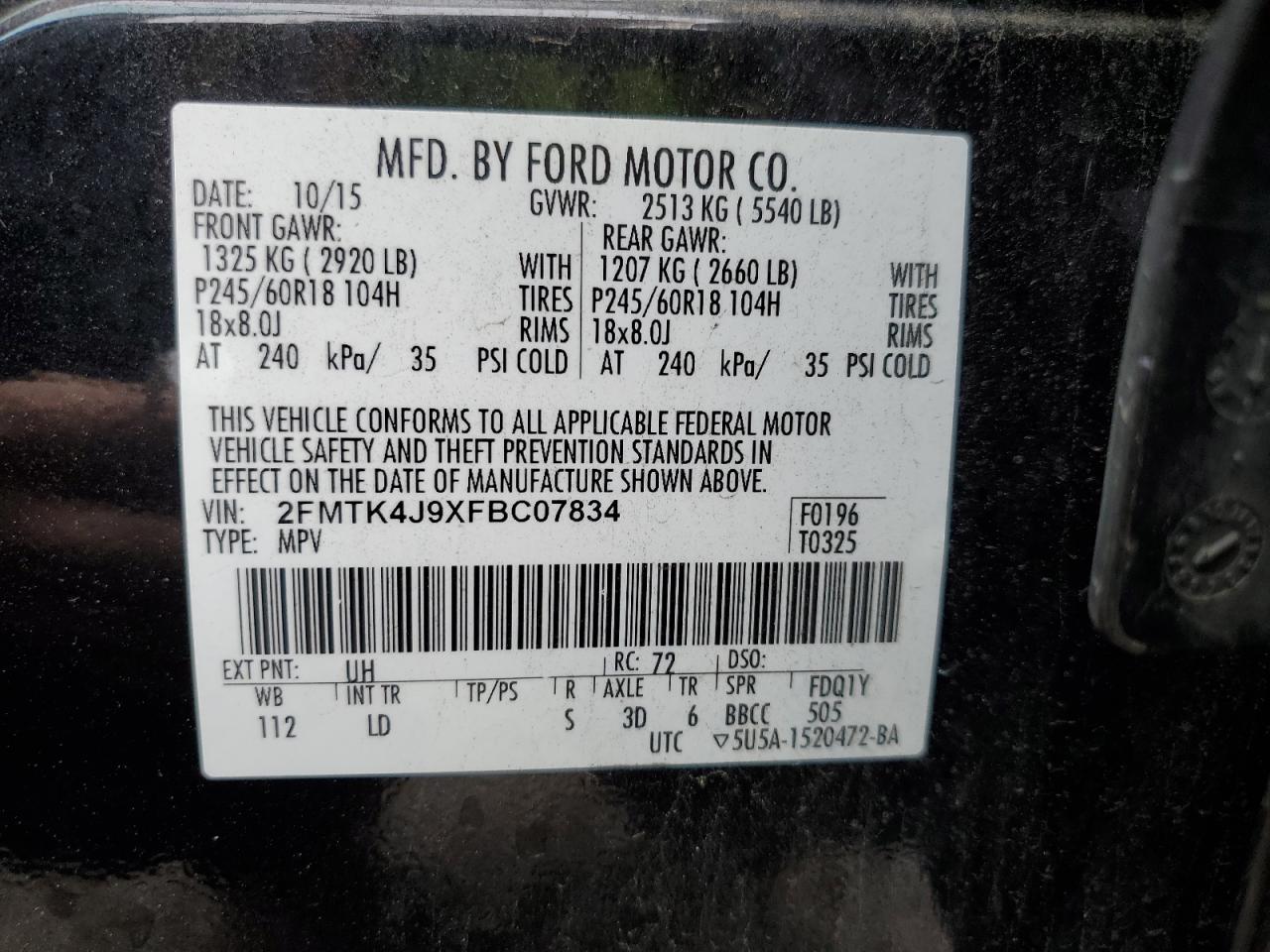 2FMTK4J9XFBC07834 2015 Ford Edge Sel