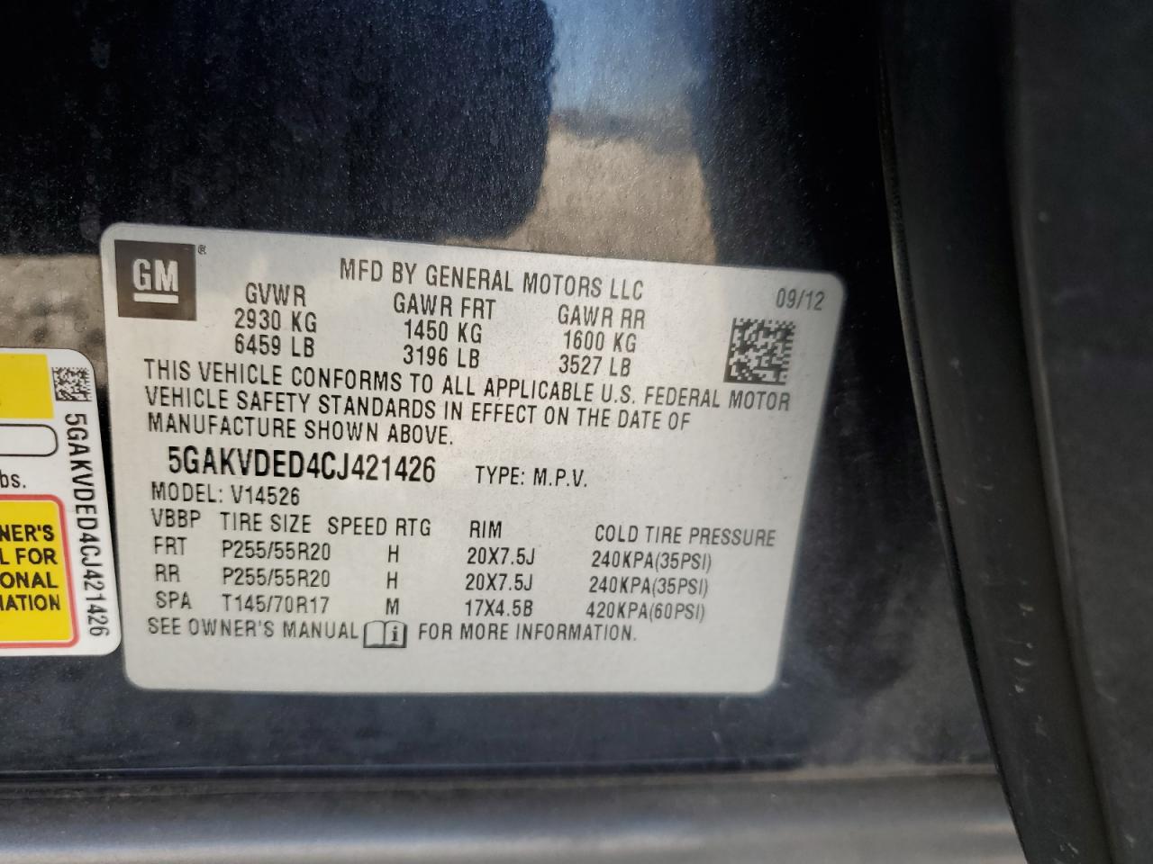 5GAKVDED4CJ421426 2012 Buick Enclave