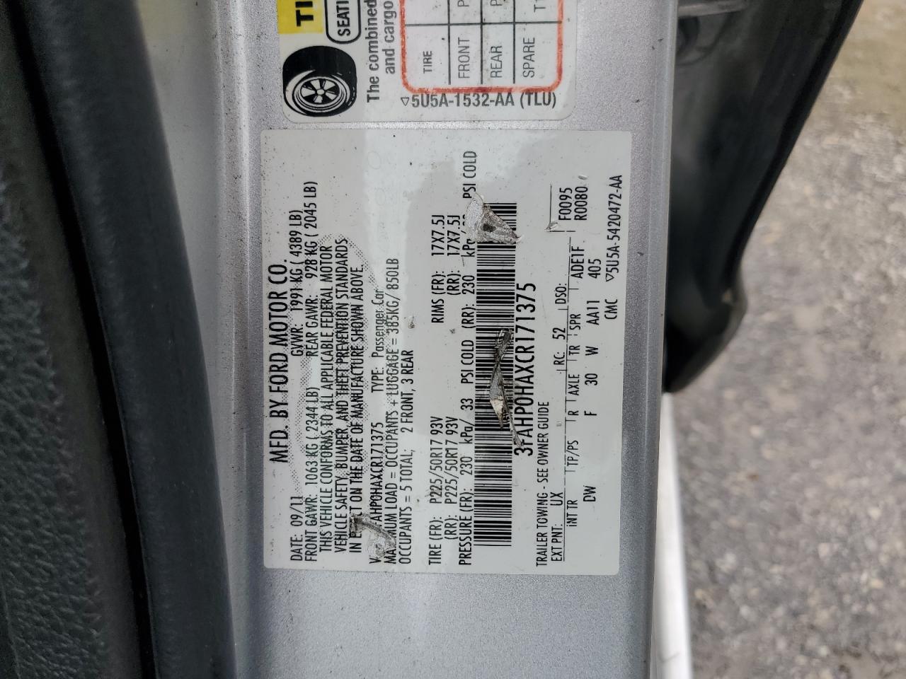 2012 Ford Fusion Se VIN: 3FAHP0HAXCR171375 Lot: 70681264