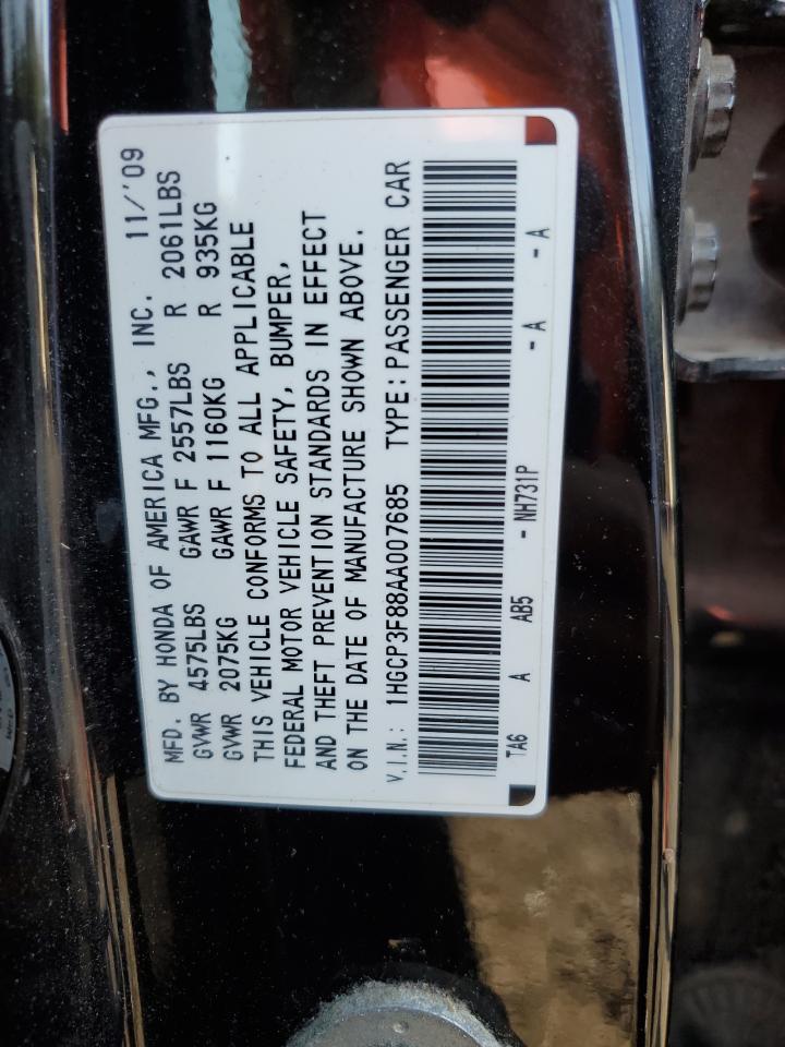 1HGCP3F88AA007685 2010 Honda Accord Exl