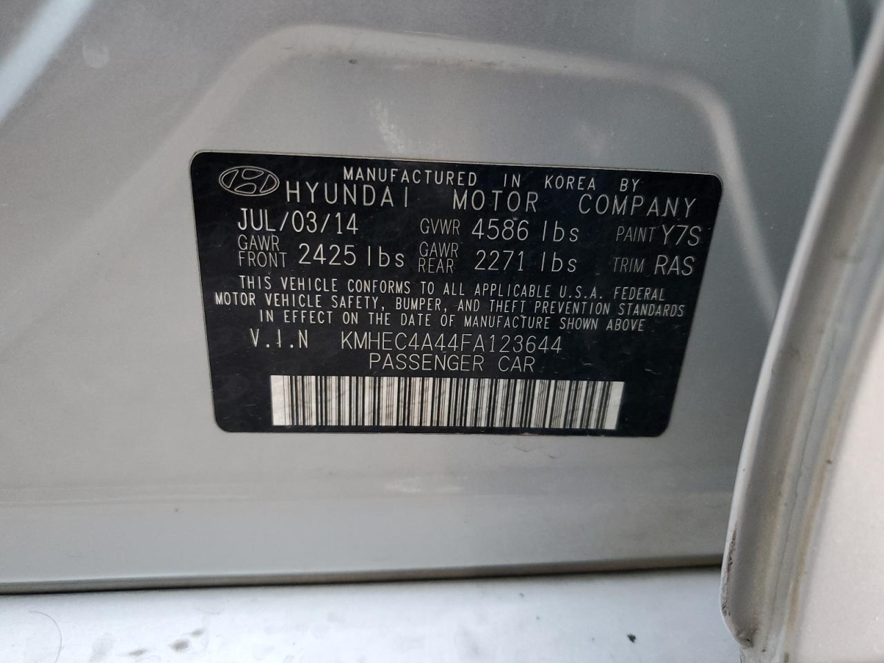 KMHEC4A44FA123644 2015 Hyundai Sonata Hybrid