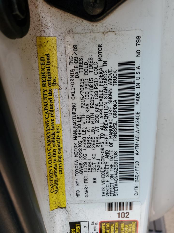 5TETX4CN4AZ681708 2010 Toyota Tacoma Access Cab