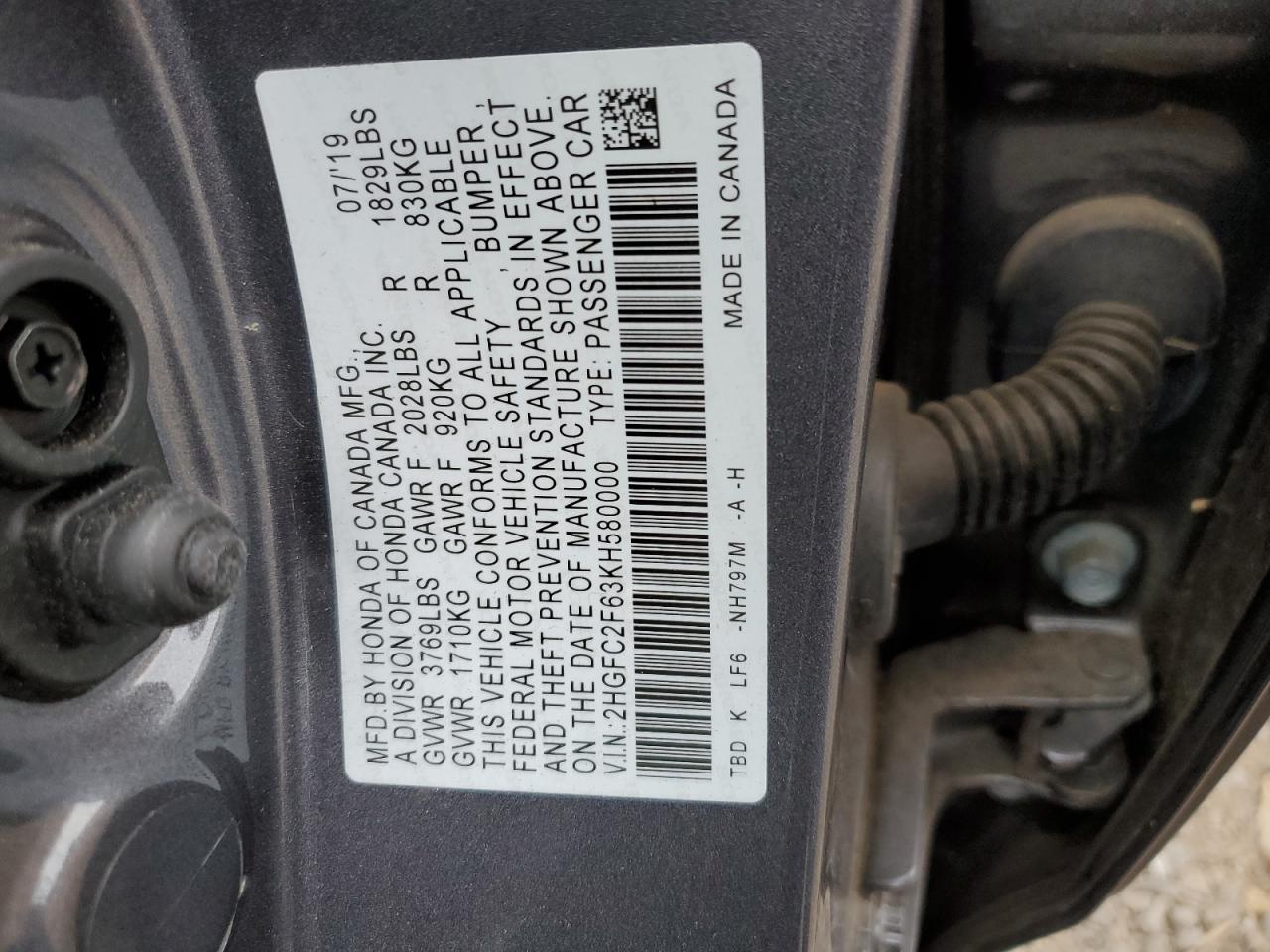 2HGFC2F63KH580000 2019 Honda Civic Lx