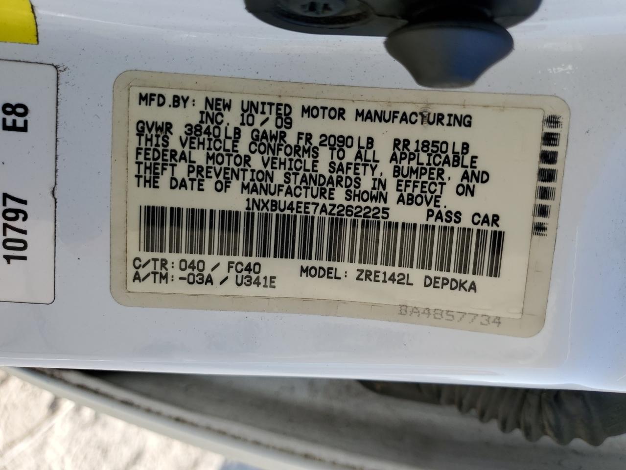 1NXBU4EE7AZ262225 2010 Toyota Corolla Base