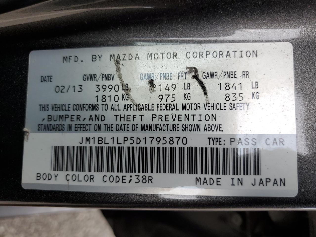 2013 Mazda 3 I VIN: JM1BL1LP5D1795870 Lot: 72658394