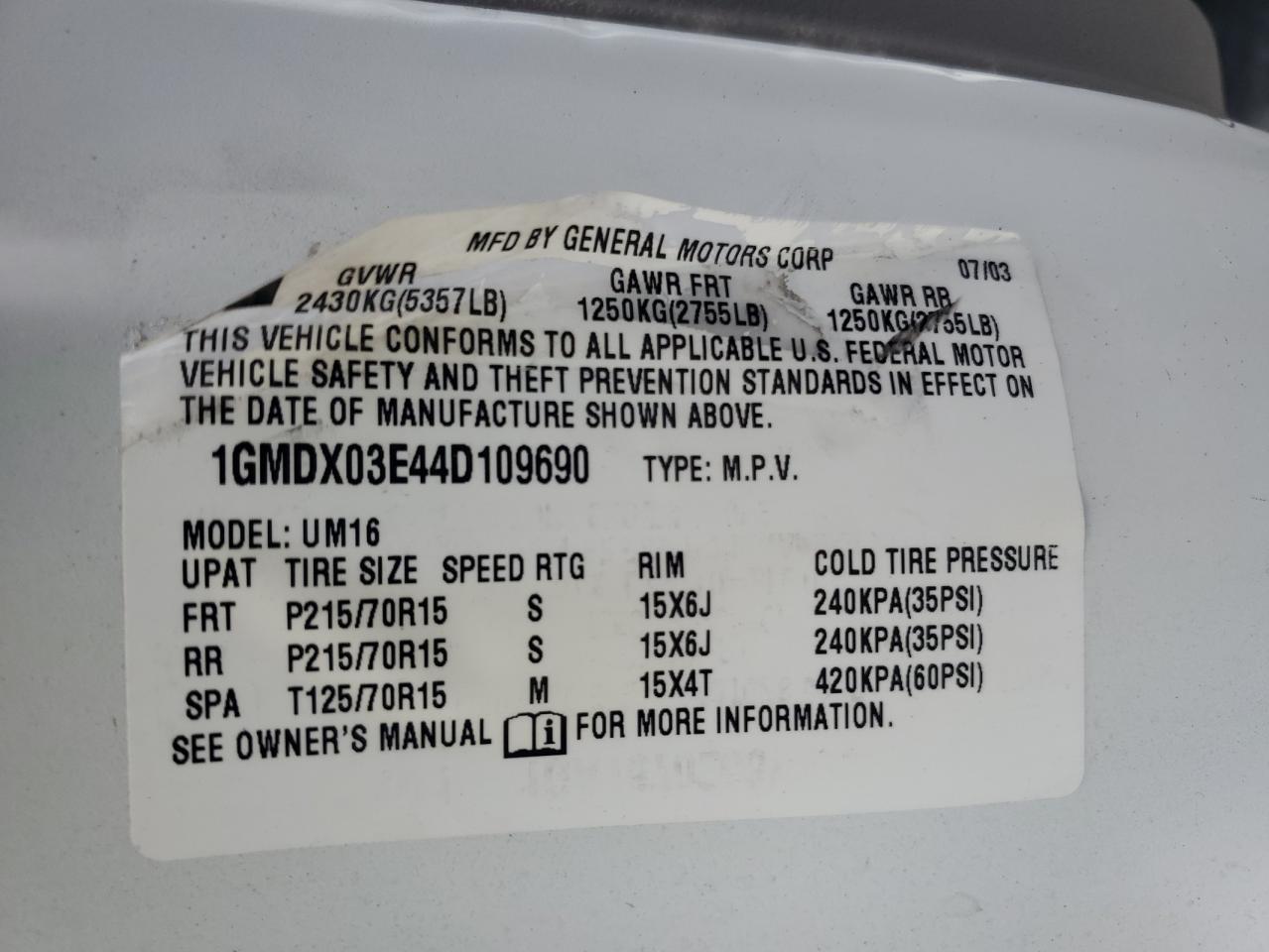 1GMDX03E44D109690 2004 Pontiac Montana