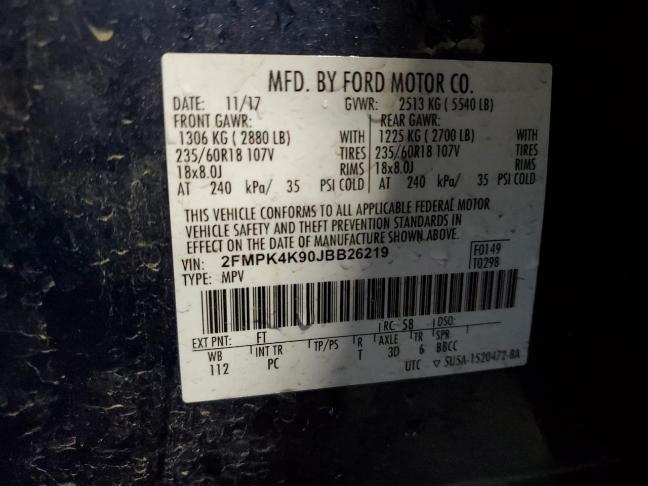 2FMPK4K90JBB26219 2018 Ford Edge Titanium