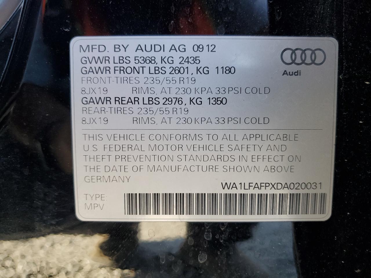 2013 Audi Q5 Premium Plus VIN: WA1LFAFPXDA020031 Lot: 69983694