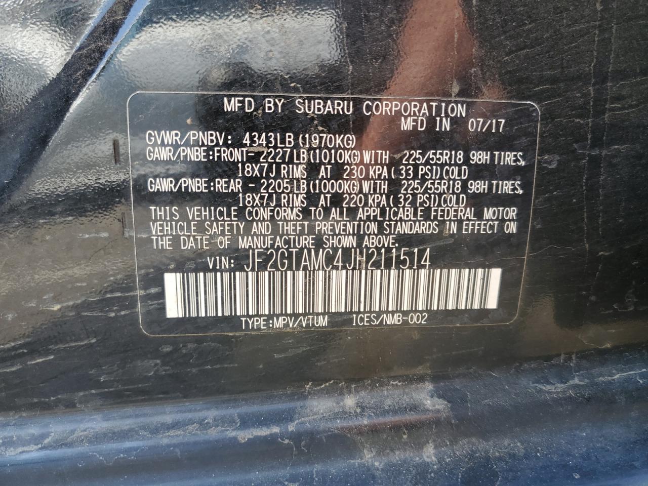 JF2GTAMC4JH211514 2018 Subaru Crosstrek Limited