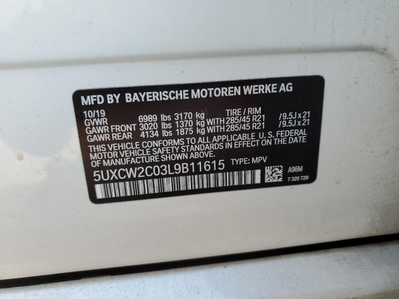 5UXCW2C03L9B11615 2020 BMW X7 xDrive40I