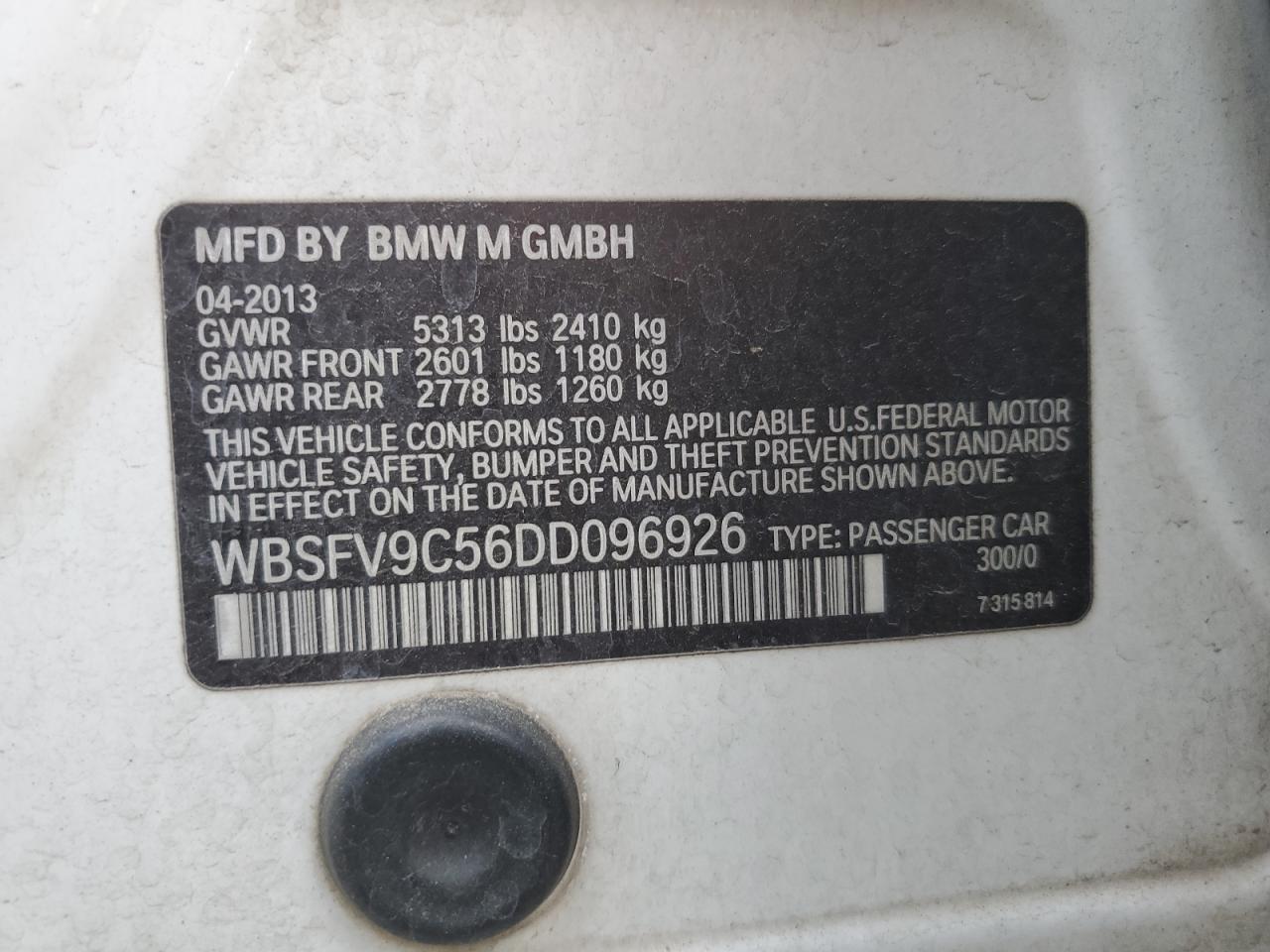 WBSFV9C56DD096926 2013 BMW M5