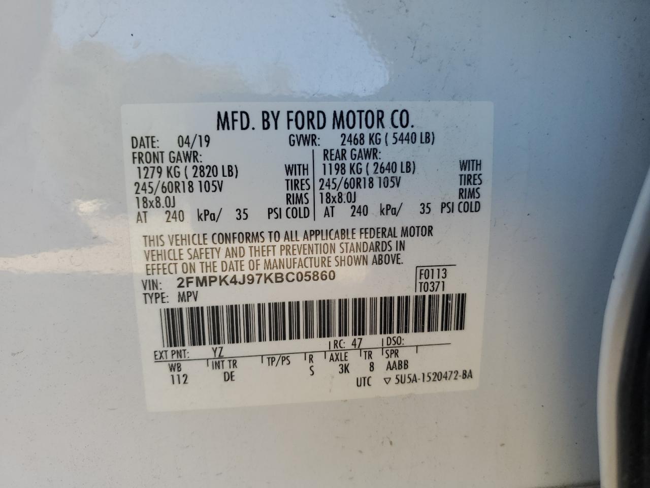 2FMPK4J97KBC05860 2019 Ford Edge Sel