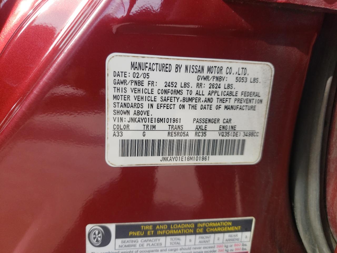 2006 Infiniti M35 Base VIN: JNKAY01E16M101961 Lot: 70187634