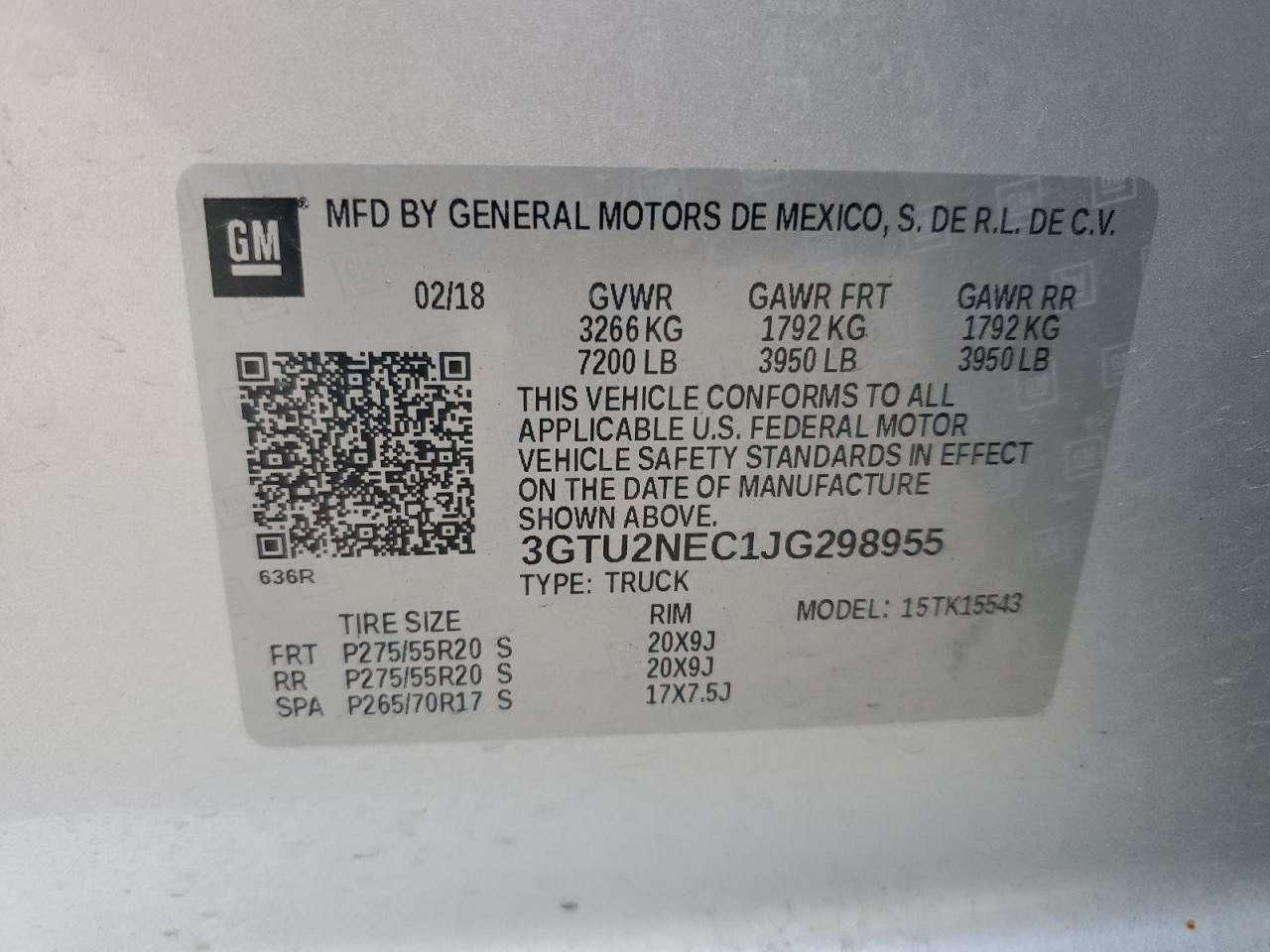 3GTU2NEC1JG298955 2018 GMC Sierra K1500 Slt