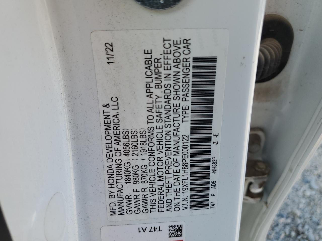 19XFL1H88PE000122 2023 Honda Civic Sport Touring