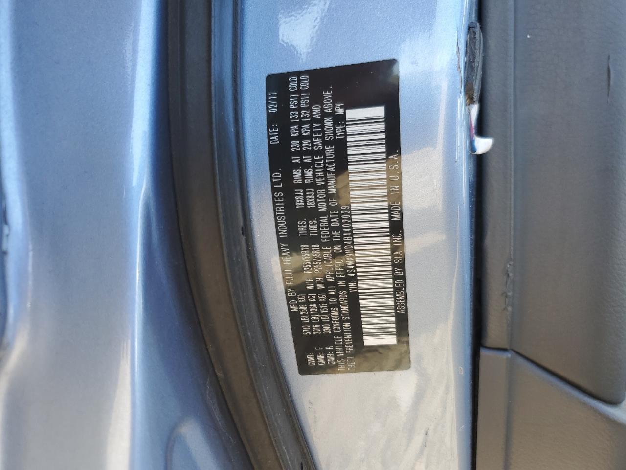 4S4WX9HD4B4402029 2011 Subaru Tribeca Limited