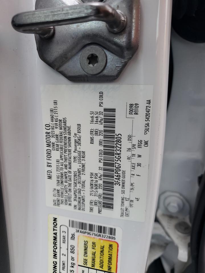 2019 Ford Fusion S VIN: 3FA6P0G75GR322805 Lot: 73640374