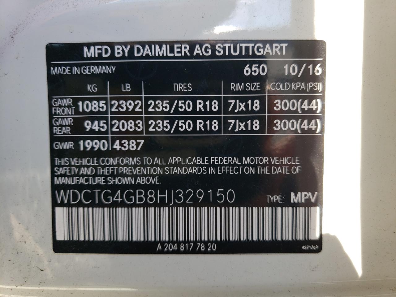 WDCTG4GB8HJ329150 2017 Mercedes-Benz Gla 250 4Matic